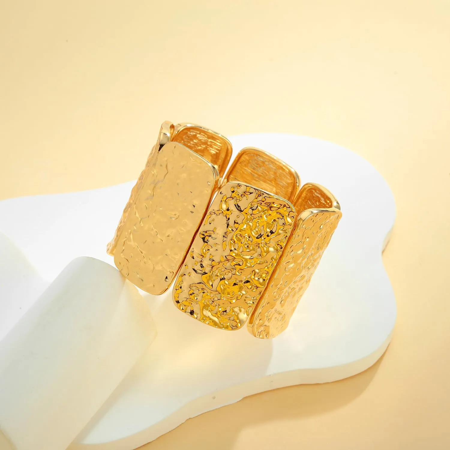 Gold Bangle Bracelets for Women Chunky Stretch Bracelets Gold and Silver Bangle Adjustable Wide Bracelets for Women