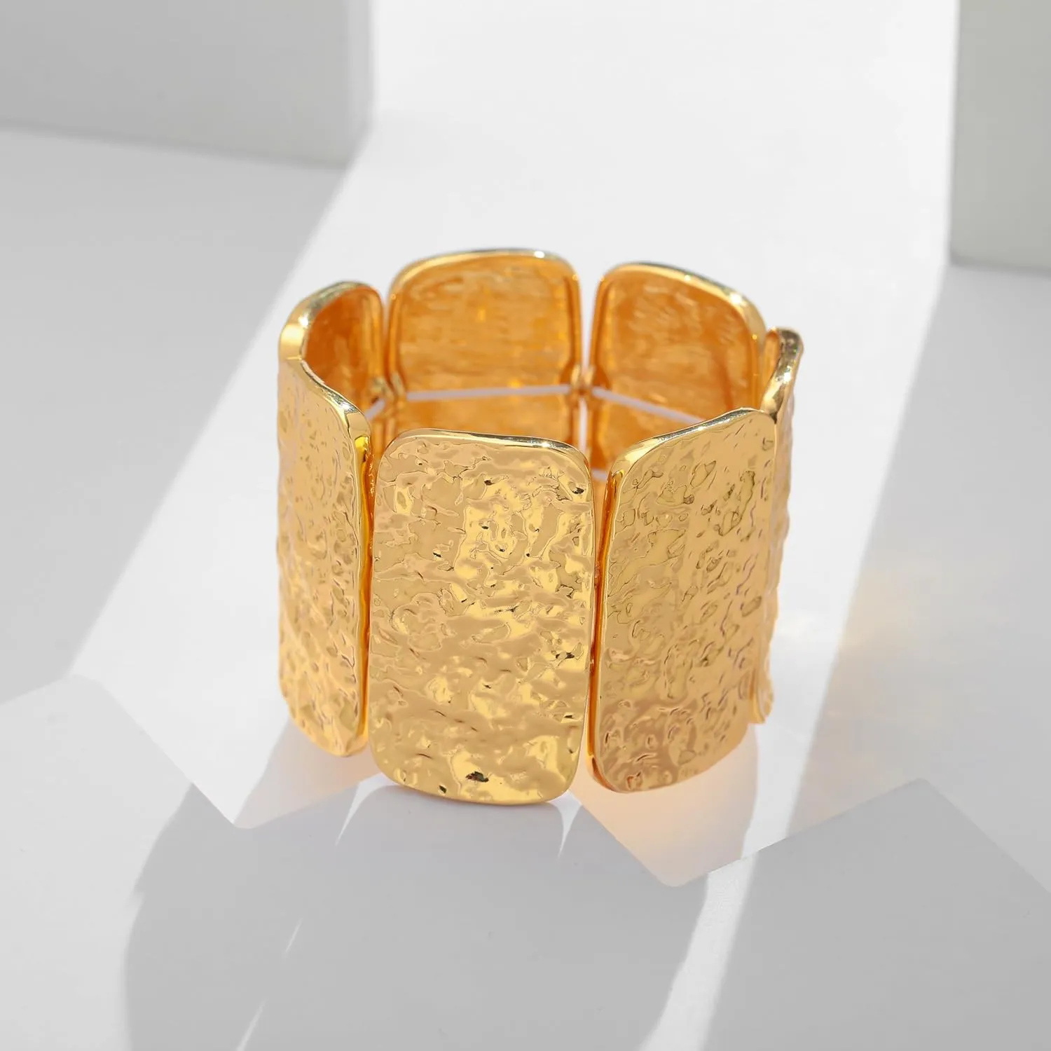 Gold Bangle Bracelets for Women Chunky Stretch Bracelets Gold and Silver Bangle Adjustable Wide Bracelets for Women