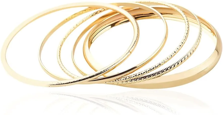 Gold Bangle Bracelets for Women Stack Boho Thin Gold Bangle Bracelet Multi-Layered Textured Bangle Bracelet Fashion Bracelets for Women Stackable Golden Wrist Bracelet 5pcs