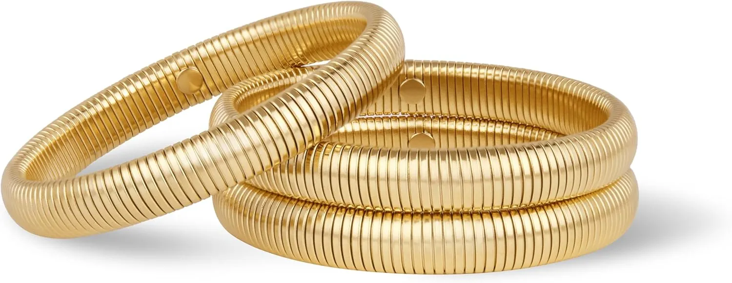 Gold Bangles Bracelets for Women - Chunky Bangles Bracelets Set, 14K Gold Plated Stainless Steel Stretch Bracelets, Flexible Wide Thick Stackable Bracelets Set, Gold Jewelry Gifts for Women