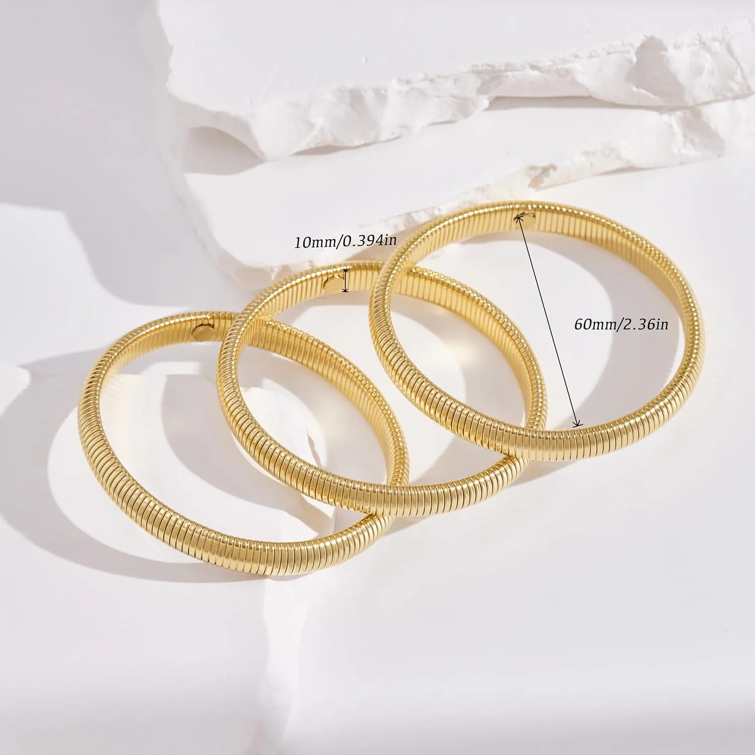 Gold Bangles Bracelets for Women - Chunky Bangles Bracelets Set, 14K Gold Plated Stainless Steel Stretch Bracelets, Flexible Wide Thick Stackable Bracelets Set, Gold Jewelry Gifts for Women