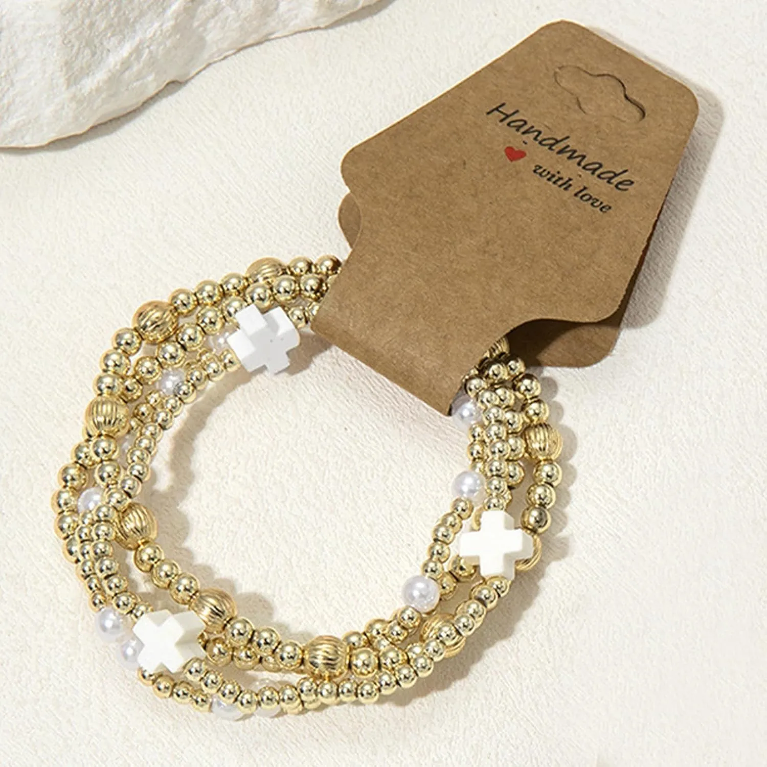 Gold Beaded Bracelets for Women Non Tarnish Dainty Pearl Beaded Bracelet for Womens Silver Bead Bracelets Stack Stretch Bracelets Jewelry Gifts 2025
