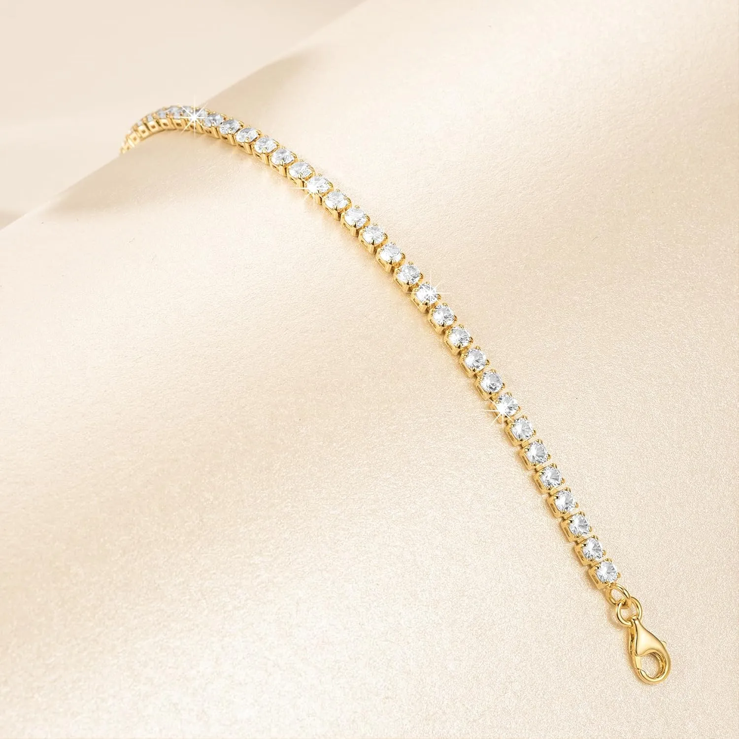 Gold Bracelets 14K Gold Tennis Bracelets for Women Non Tarnish Dainty Chain Bracelet Cubic Zirconia Bracelet Ideal Presents Available in 5 Sizes 6.5'' 7'' 7.5'' 8'' 9''