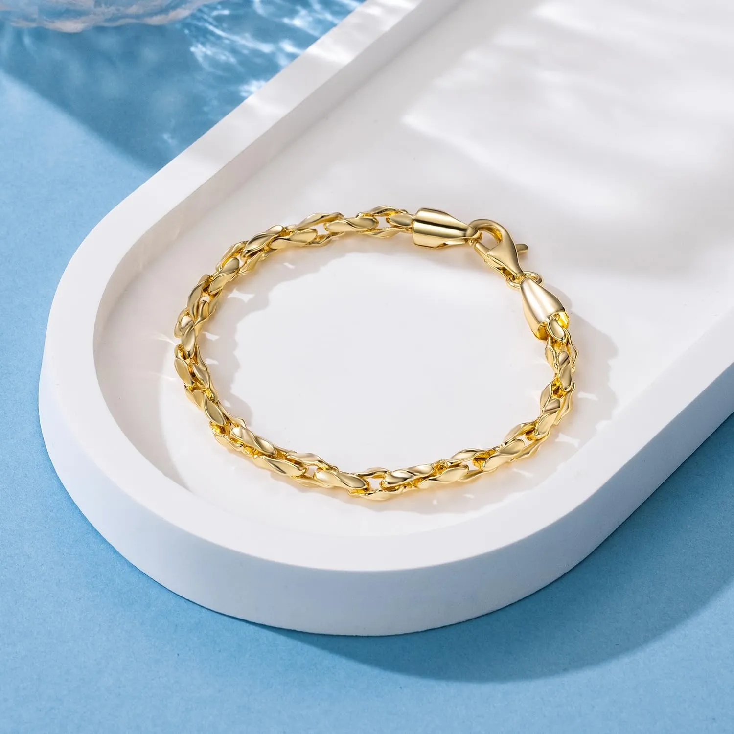 Gold Bracelets for Women 14K Gold Bracelet Dainty Bracelets for Womens Braided Chain Bracelet for Women Men 6.5/7/7.5/8/9in