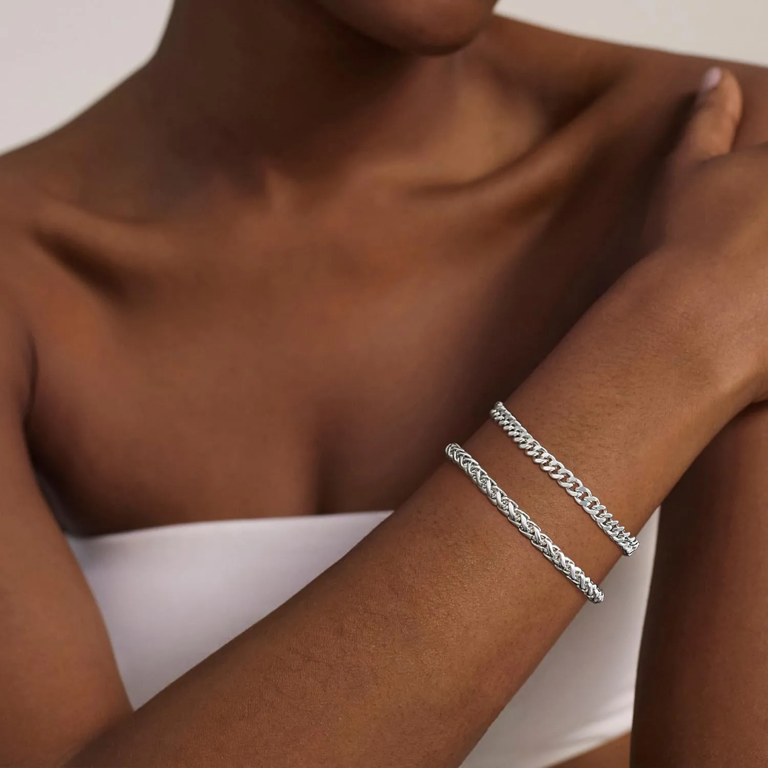 Gold Bracelets for Women, 14K Gold Plated/Silver Womens Bracelets Dainty Layered Gold Cuban Link Chain Bracelets for Women Trendy Chunky Stackable Gold Bracelet Set Jewelry Gift