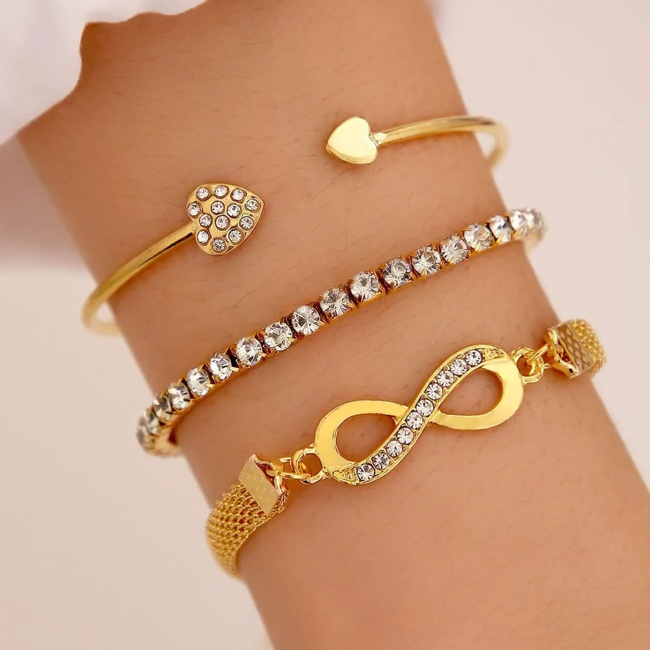 Gold Bracelets for Women Dainty 14K Gold Plated Stackable Bangle Bracelets Set Adjustable Layered Link Chain Bracelets Jewelry
