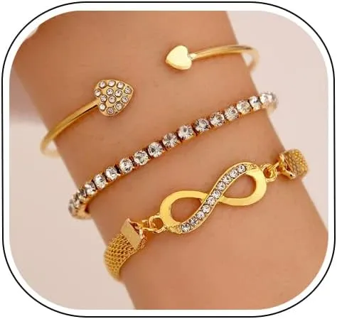 Gold Bracelets for Women Dainty 14K Gold Plated Stackable Bangle Bracelets Set Adjustable Layered Link Chain Bracelets Jewelry