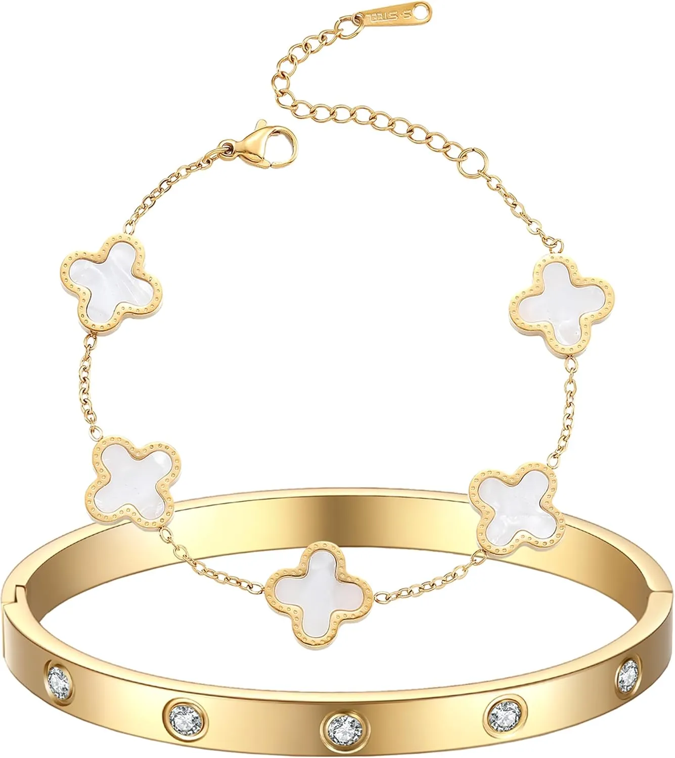 Gold Bracelets for Women Gold Bangles for Women Clover Bracelets Lucky Four Leaf Link Bracelets Gold Bracelets Stack Set Jewelry Gifts Trendy for Women