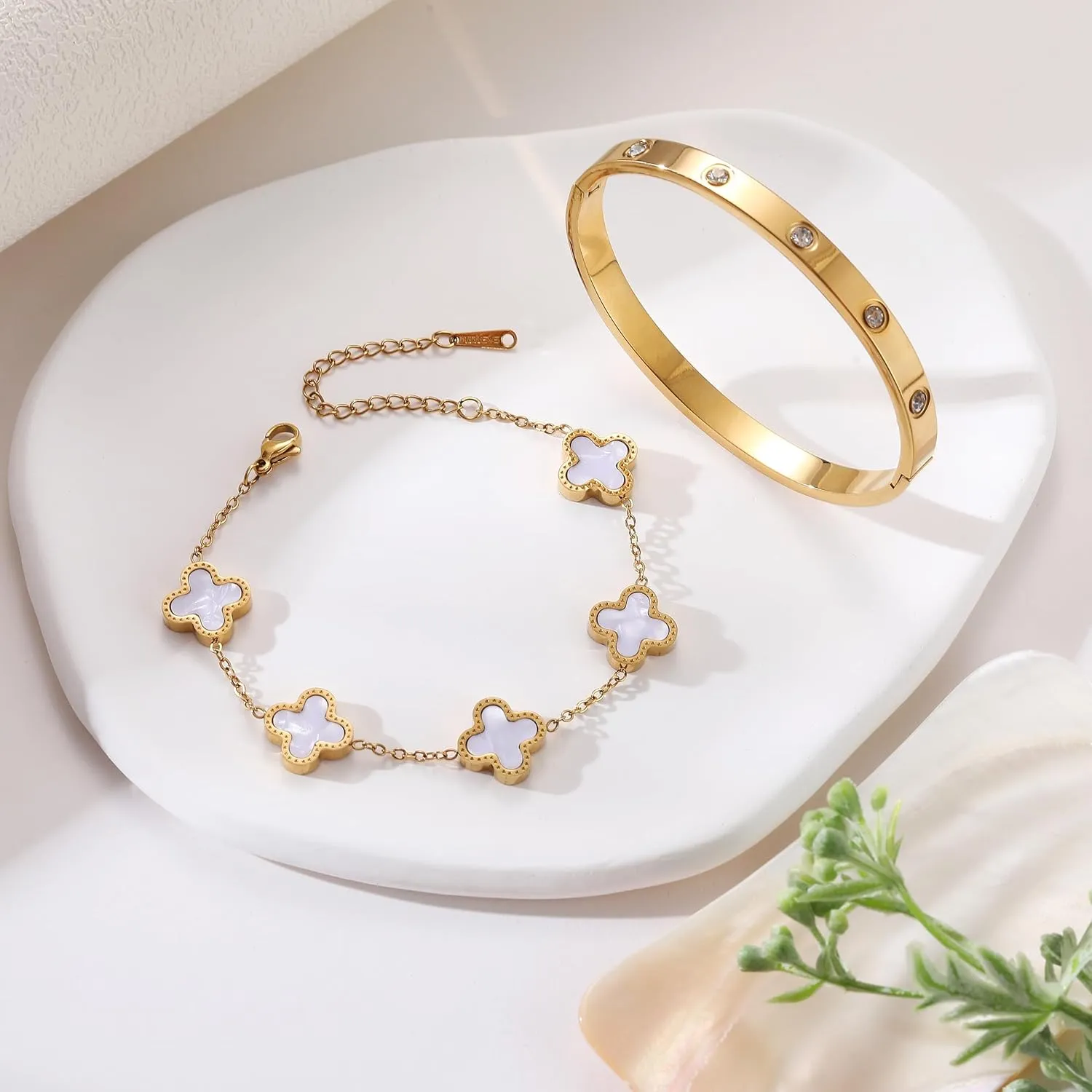 Gold Bracelets for Women Gold Bangles for Women Clover Bracelets Lucky Four Leaf Link Bracelets Gold Bracelets Stack Set Jewelry Gifts Trendy for Women