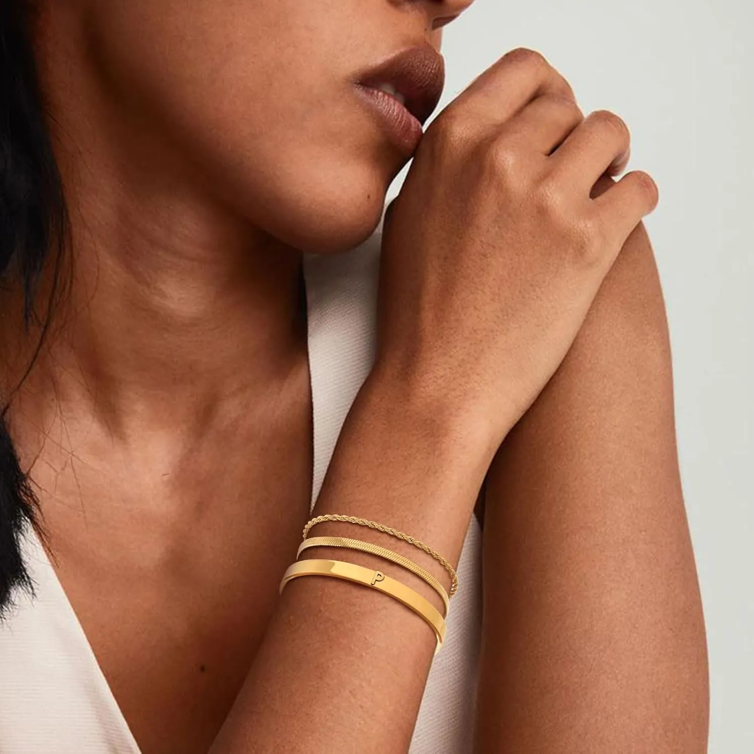 Gold Bracelets for Women Initial Bracelet Stack 14K Gold Plated Dainty Initial Snake Rope Charm Bracelet Set Jewelry Gifts for Women Non Tarnish