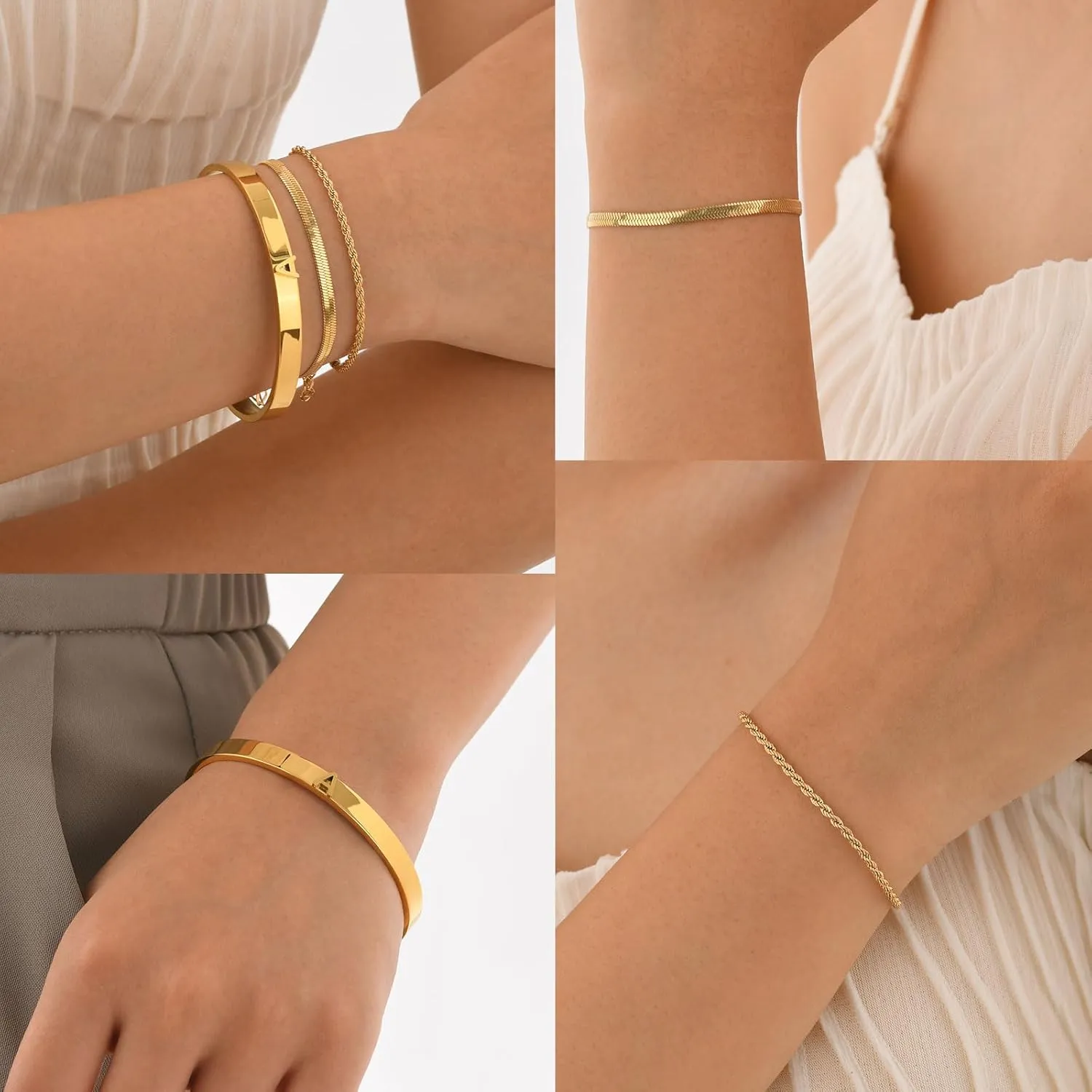 Gold Bracelets for Women Initial Bracelet Stack 14K Gold Plated Dainty Initial Snake Rope Charm Bracelet Set Jewelry Gifts for Women Non Tarnish