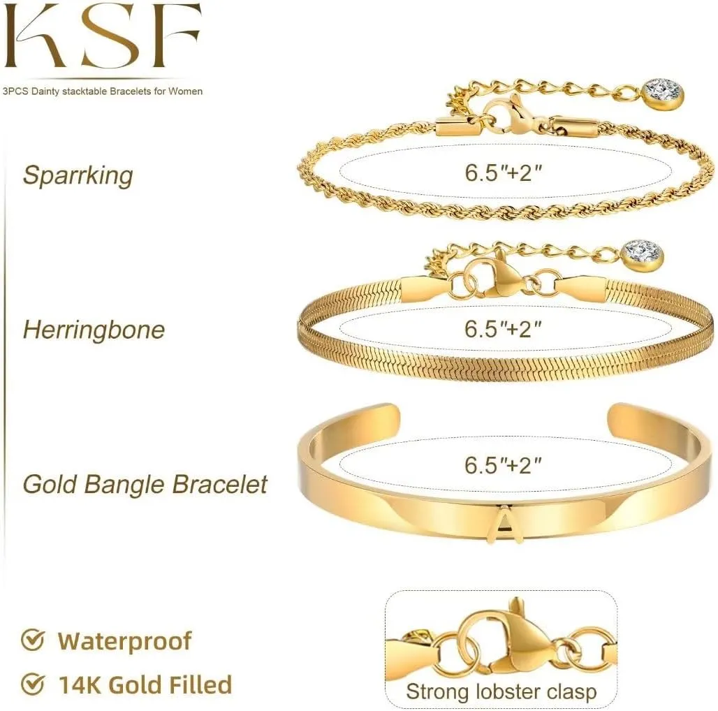 Gold Bracelets for Women Initial Bracelet Stack 14K Gold Plated Dainty Initial Snake Rope Charm Bracelet Set Jewelry Gifts for Women Non Tarnish