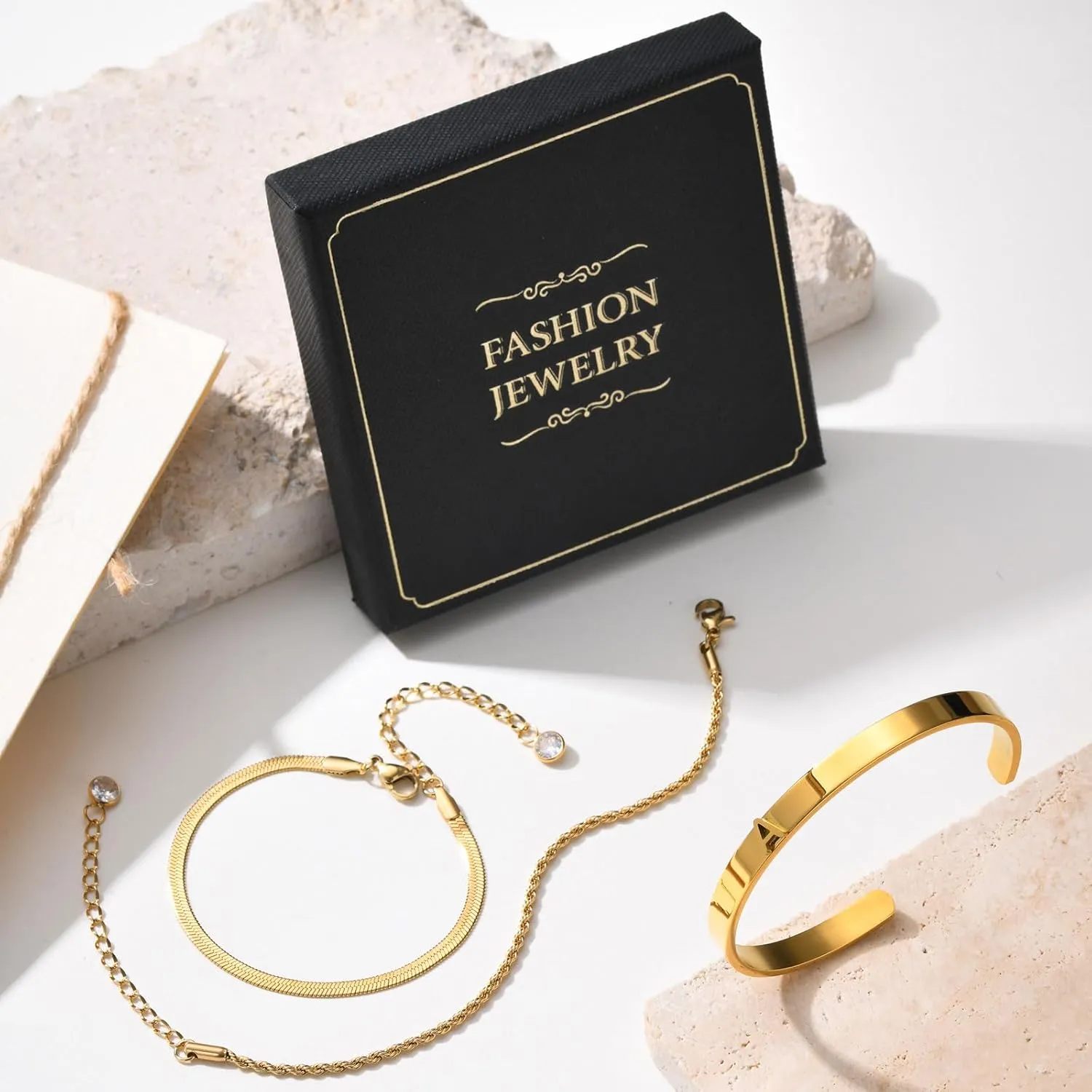 Gold Bracelets for Women Initial Bracelet Stack 14K Gold Plated Dainty Initial Snake Rope Charm Bracelet Set Jewelry Gifts for Women Non Tarnish