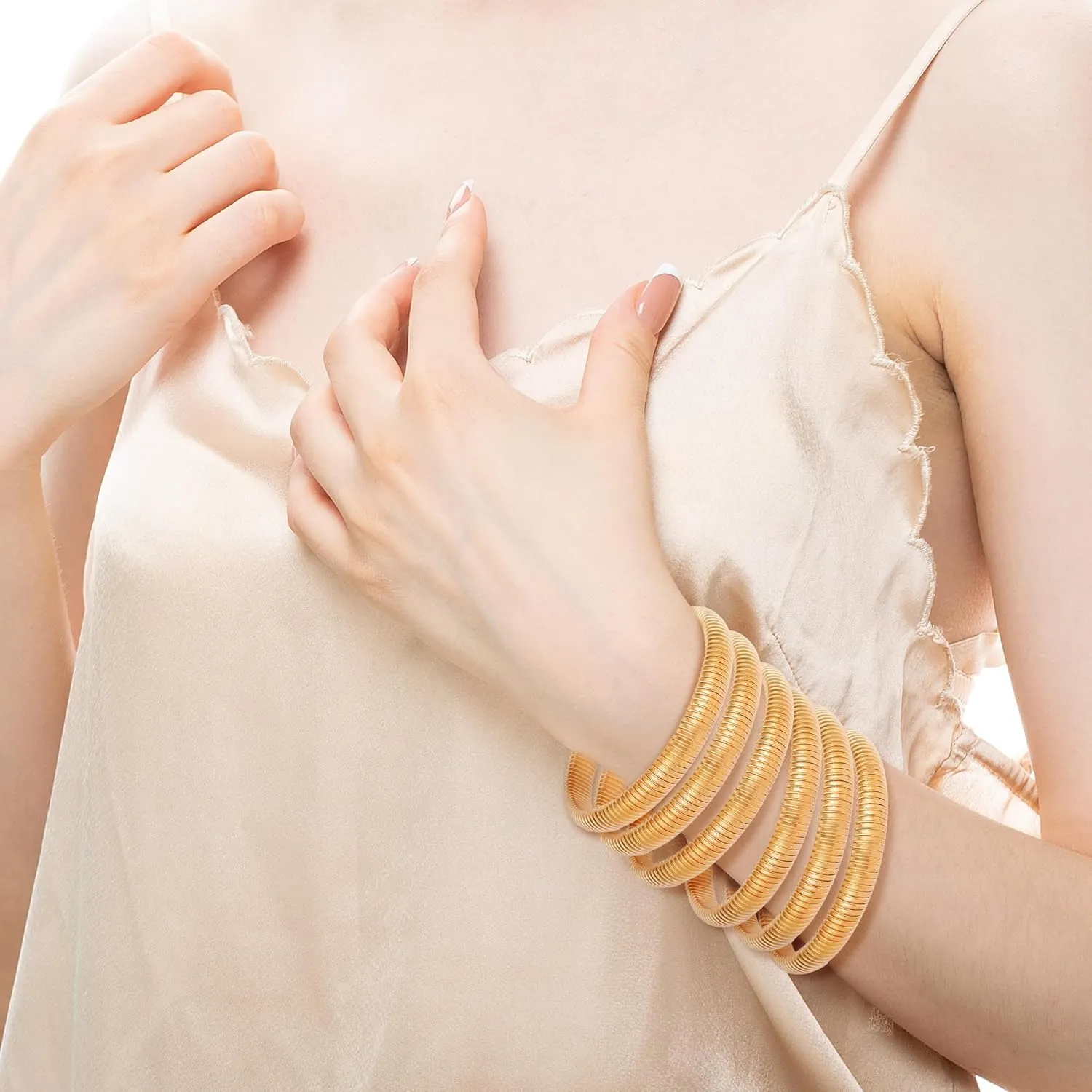 Gold Bracelets for Women Non Tarnish,Chunky Gold Bracelet Stack,Stretch Bracelets for Women,Gold Bangles for Women,Gold Accessories for Women,Stretchy Bracelets for Women,Stackable Bracelets for Women