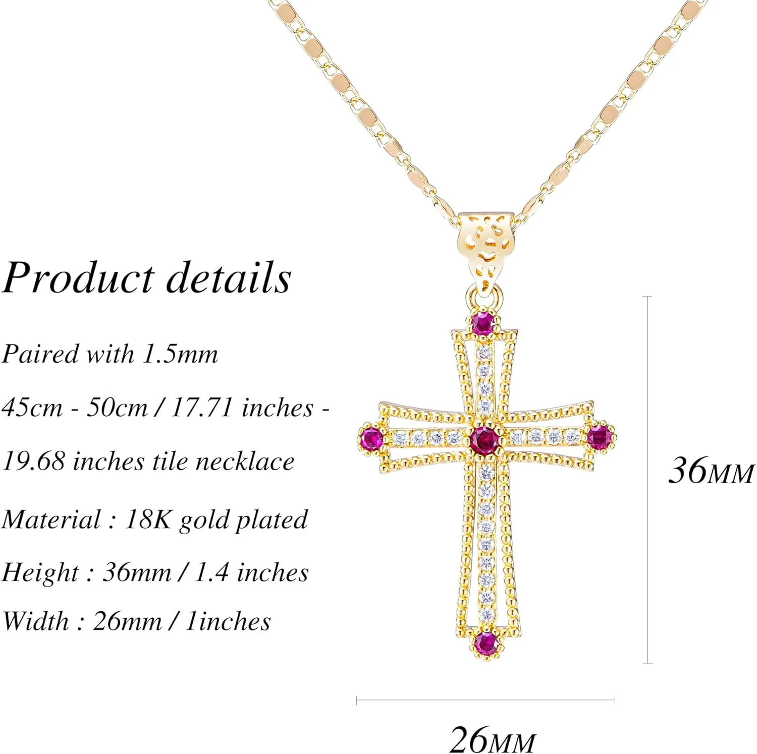 Gold Cross Necklace for Women Cross Pendant Necklaces Exquisite Tile Chain Crucifix Chain Jewelry Religious