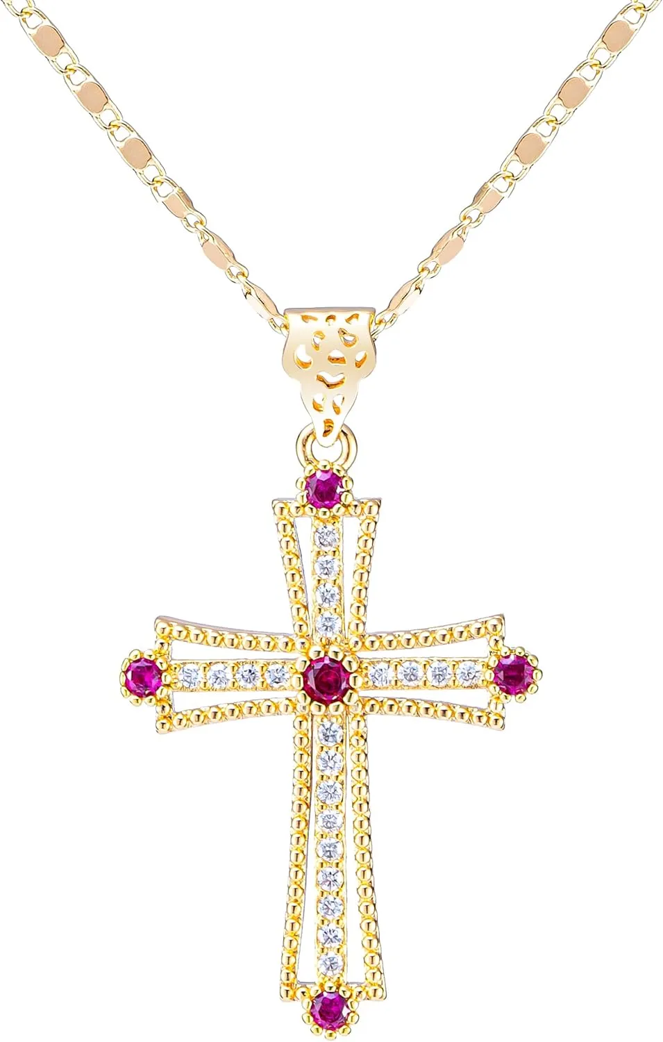 Gold Cross Necklace for Women Cross Pendant Necklaces Exquisite Tile Chain Crucifix Chain Jewelry Religious
