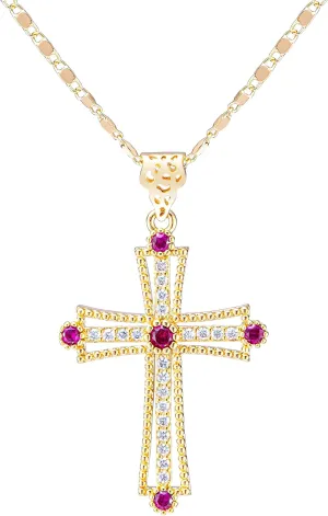 Gold Cross Necklace for Women Cross Pendant Necklaces Exquisite Tile Chain Crucifix Chain Jewelry Religious