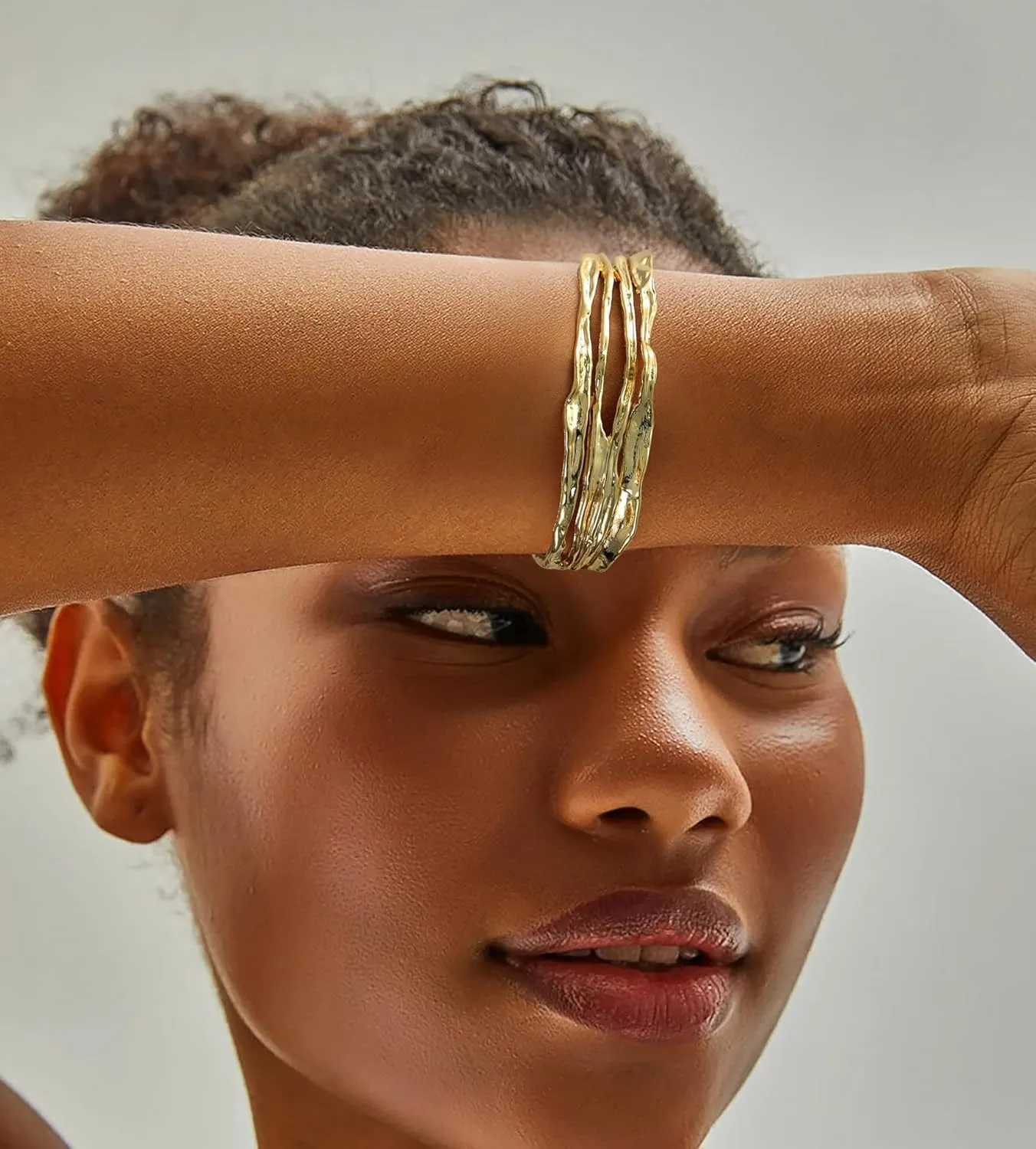 Gold Cuff Bracelets for Women Chunky Open Adjustable 14K Gold Plated Minimalist Wrist Cuff Bangle Statement Bracelets Jewelry