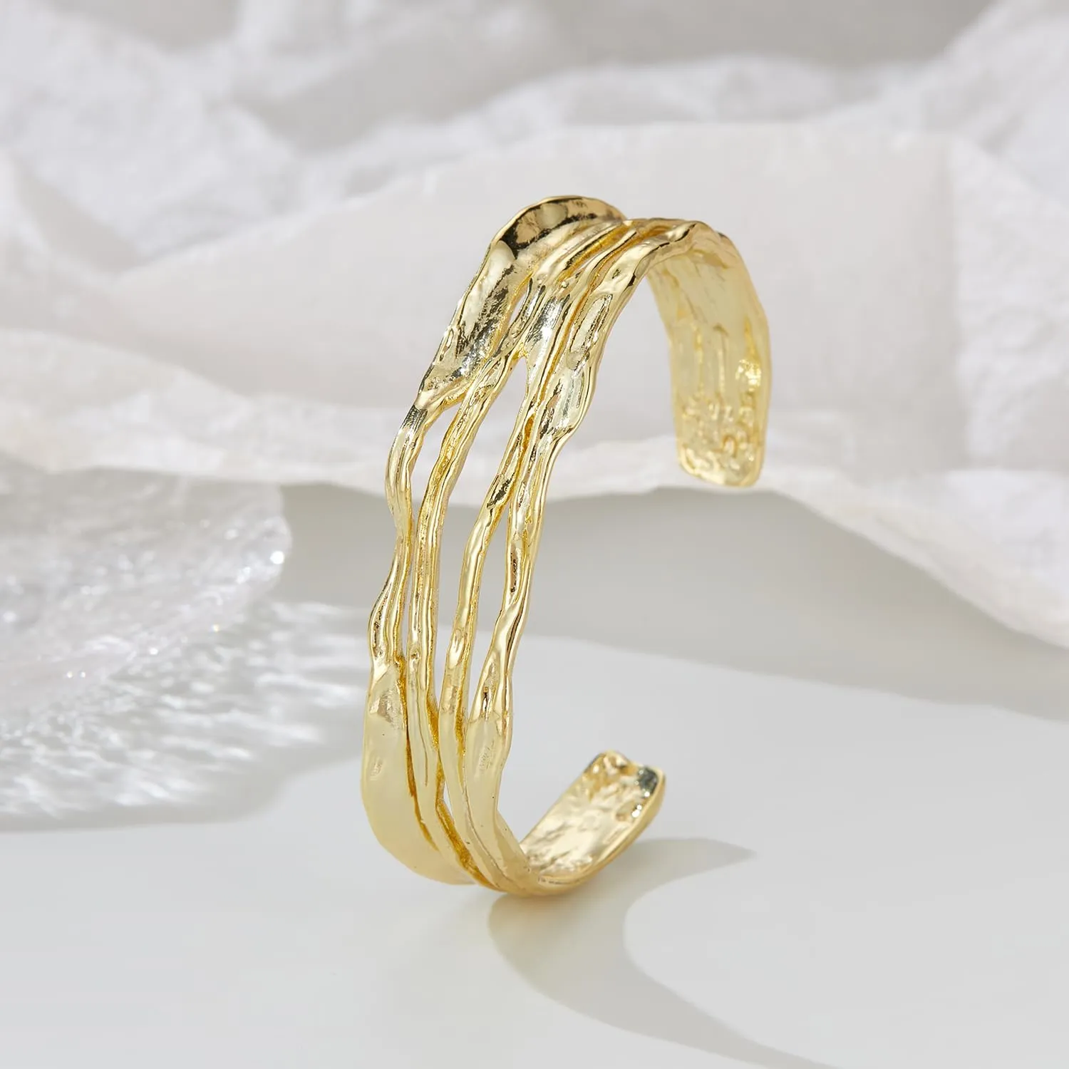 Gold Cuff Bracelets for Women Chunky Open Adjustable 14K Gold Plated Minimalist Wrist Cuff Bangle Statement Bracelets Jewelry