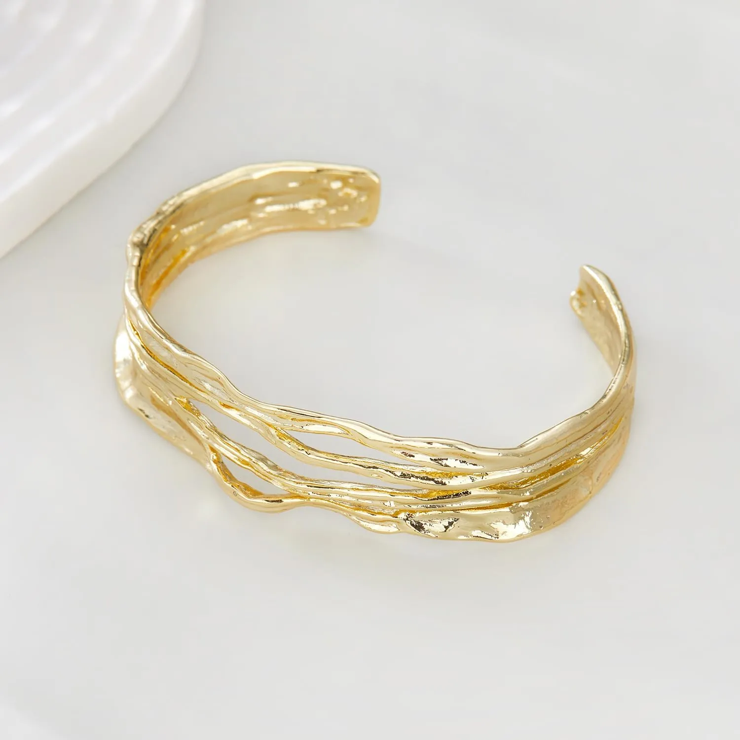 Gold Cuff Bracelets for Women Chunky Open Adjustable 14K Gold Plated Minimalist Wrist Cuff Bangle Statement Bracelets Jewelry