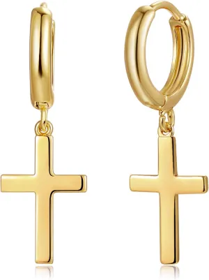 Gold Dangle Drop Hoop Earrings for Women Men Gold Plated Dainty Earrings Hypoallergenic Star Cross Huggie Hoops Jewelry for Everyday Wear