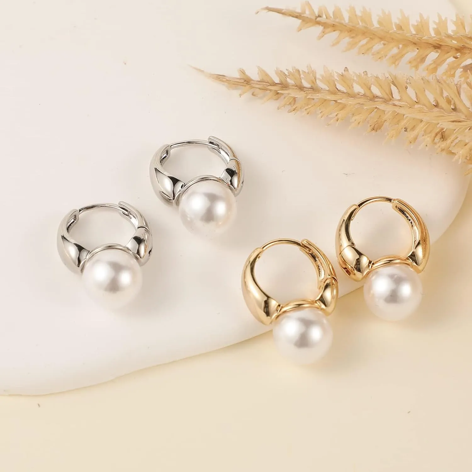 Gold Hoop Earrings for Women Pearl Earrings Lightweight Teardrop Hoop Earrings Paperclip Drop Dangle Earrings 14K Gold Plated Large Oval Pull Huggie Hoop Earrings Simple Everyday Jewelry Gifts