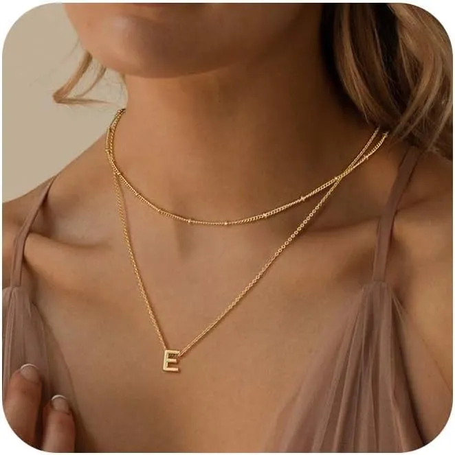 Gold Layered Initial Necklace for Women,14K Gold Plated Letter A-Z Pendant Layered Initial Personalized Pendant Necklace,Tiny Initial Choker Personalized Name Necklace Dainty Gold Necklaces for Women
