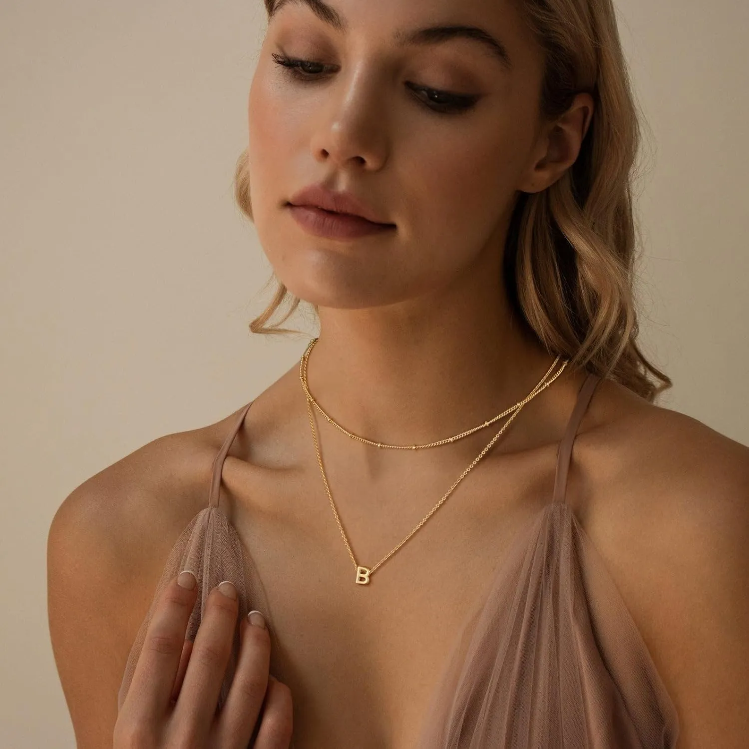 Gold Layered Initial Necklace for Women,14K Gold Plated Letter A-Z Pendant Layered Initial Personalized Pendant Necklace,Tiny Initial Choker Personalized Name Necklace Dainty Gold Necklaces for Women
