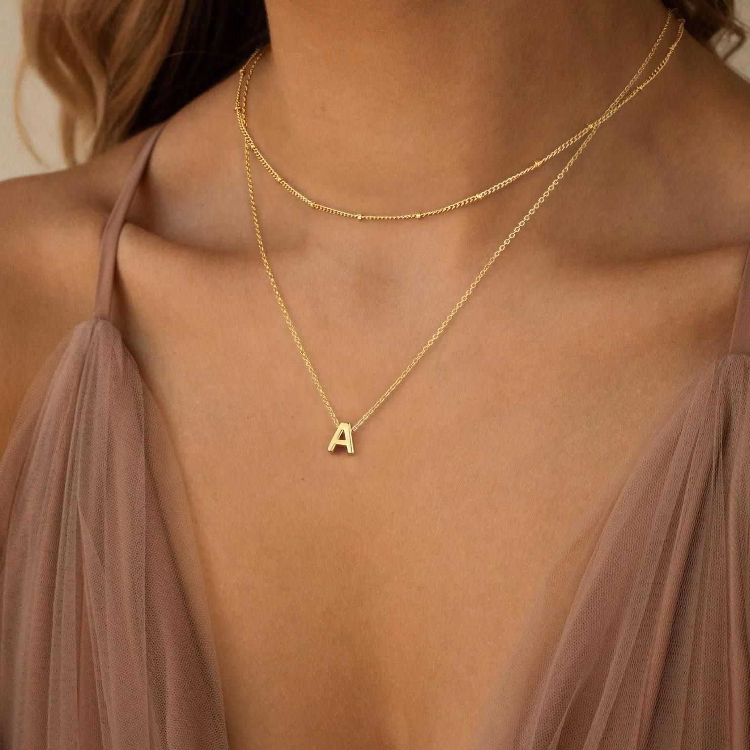 Gold Layered Initial Necklace for Women,14K Gold Plated Letter A-Z Pendant Layered Initial Personalized Pendant Necklace,Tiny Initial Choker Personalized Name Necklace Dainty Gold Necklaces for Women