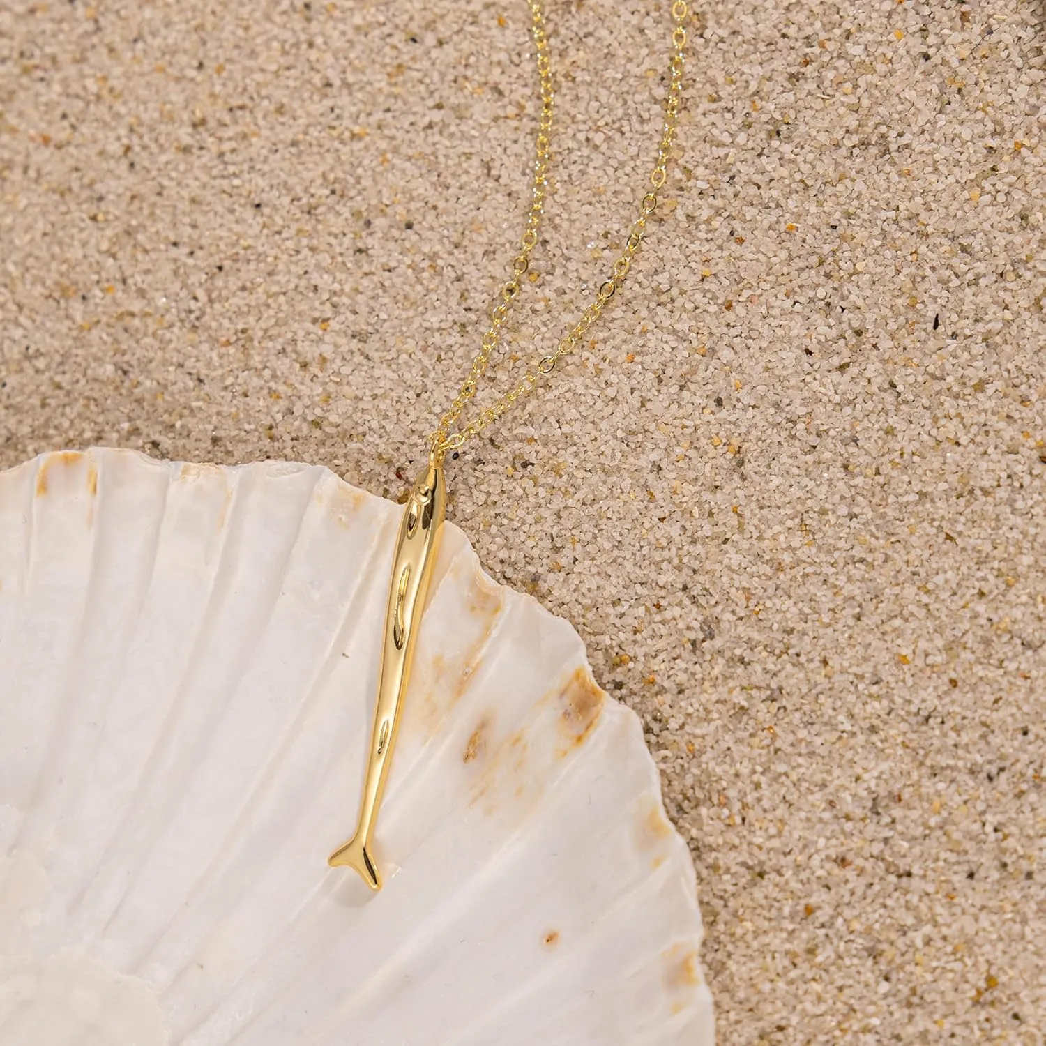 Gold Necklace for Women-14K Gold Plated Shell, Palm Tree, Seahorse, Conch Shell,Sardines Pendant Beachy Jewelry for Women Gifts