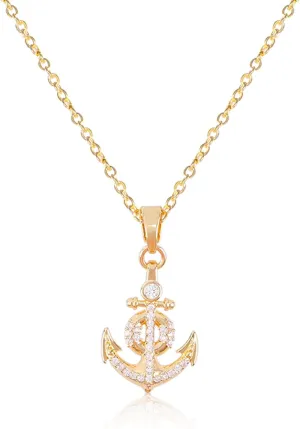Gold Plated Rhinestone Flower/Anchor Pendant Necklace, Rhinestone Pendant Necklace Vacation Jewelry Gift for Women Girls