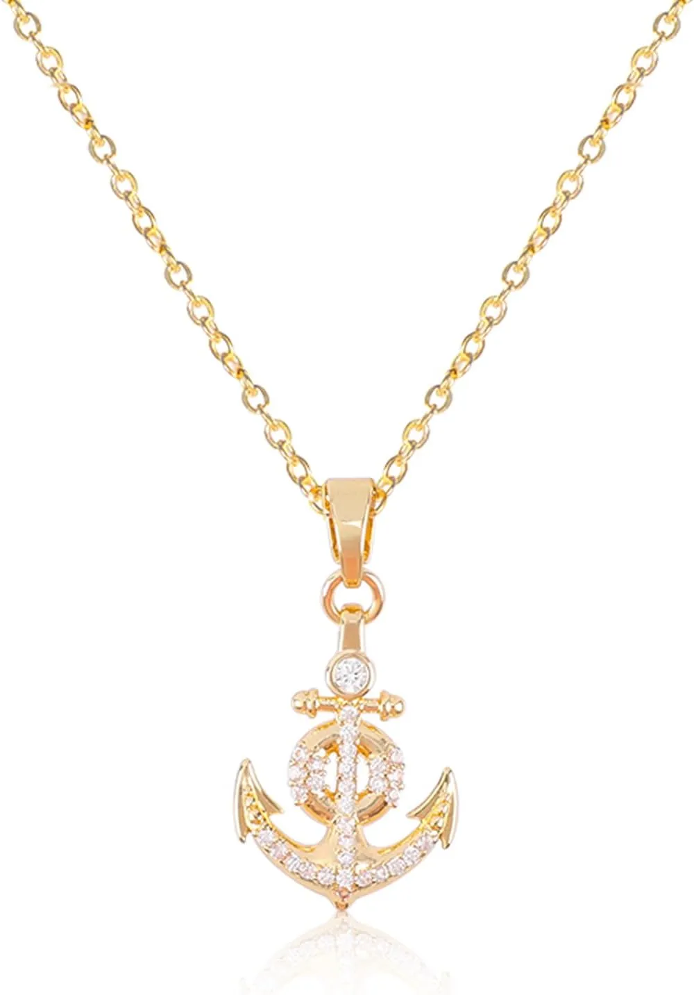Gold Plated Rhinestone Flower/Anchor Pendant Necklace, Rhinestone Pendant Necklace Vacation Jewelry Gift for Women Girls
