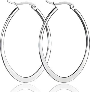 Gold Silver Black Oval Hoop Earrings for Women Large Big,Everyday Wear,Lightweight Water Drop Design,Gift Idea for Mother and Best Friend