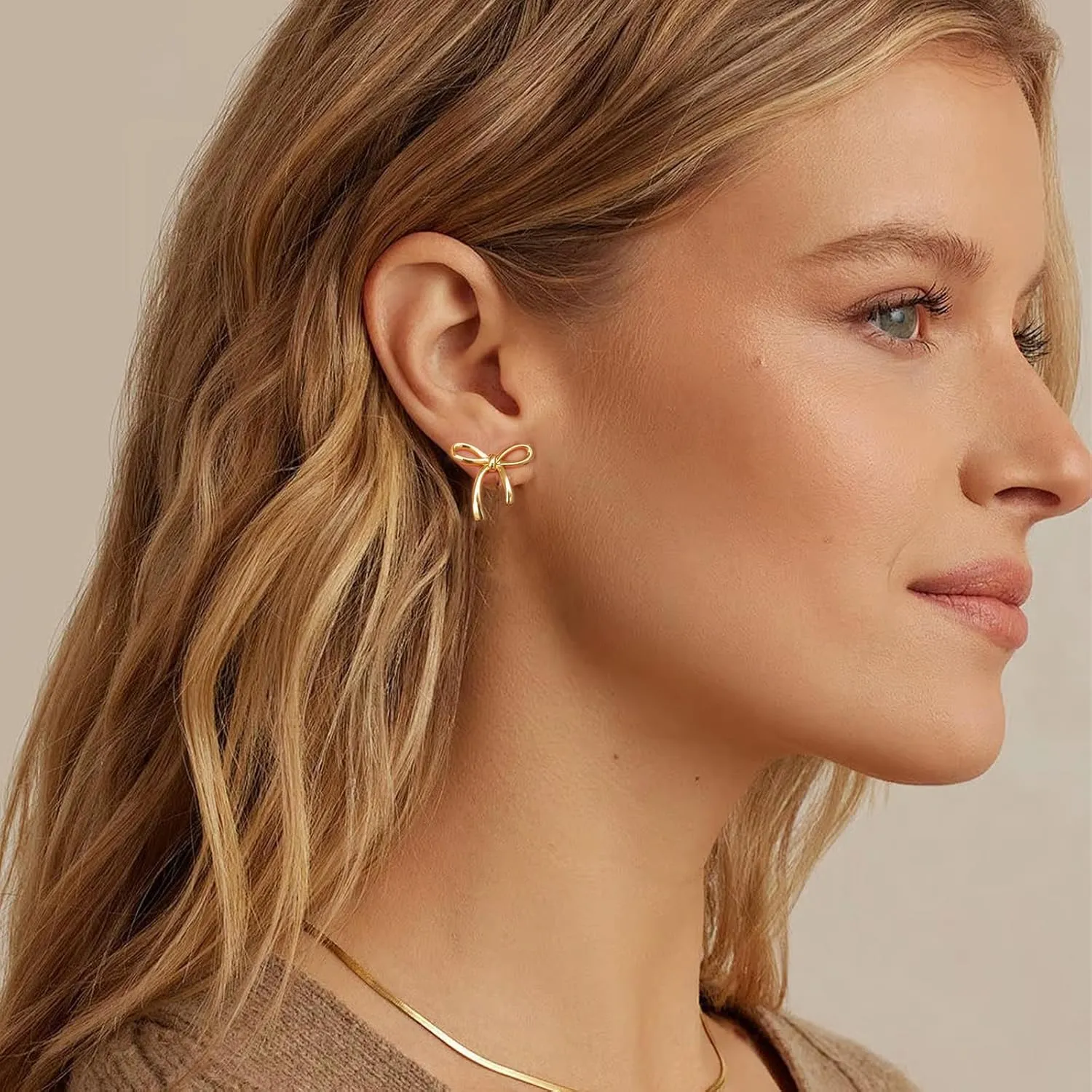 Gold Silver Bow Stud Earrings for Women Simple Bow Jewelry Everyday Earrings