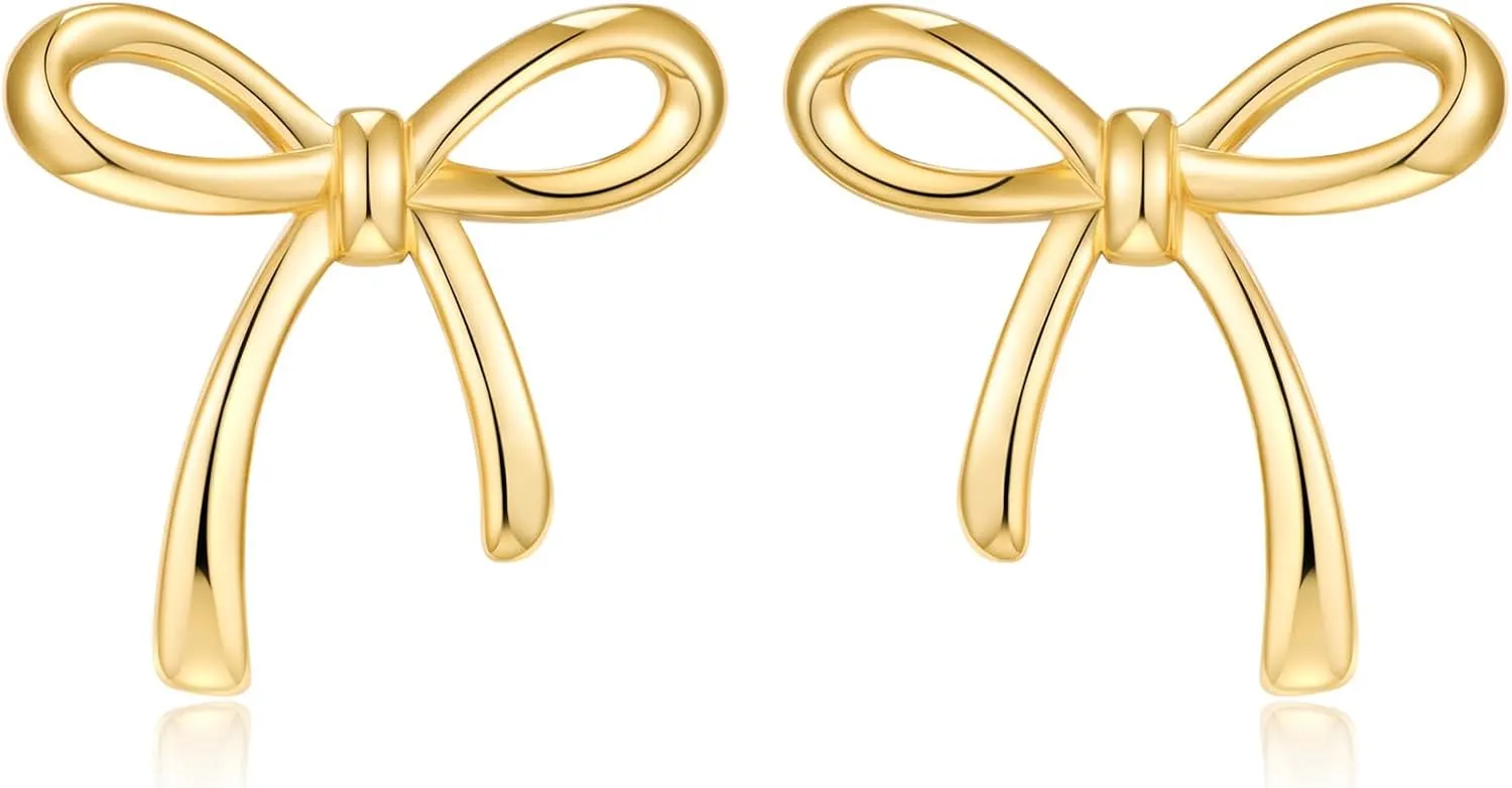 Gold Silver Bow Stud Earrings for Women Simple Bow Jewelry Everyday Earrings