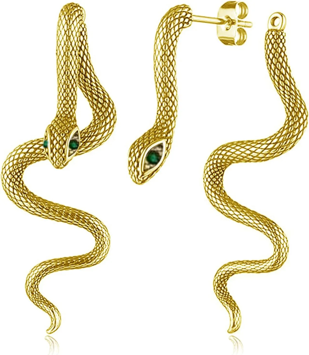 Gold Snake Stud Earrings - Perforated Snake Design in Gold, Silver & Black - Women's Statement Jewelry for Halloween & Everyday Wear