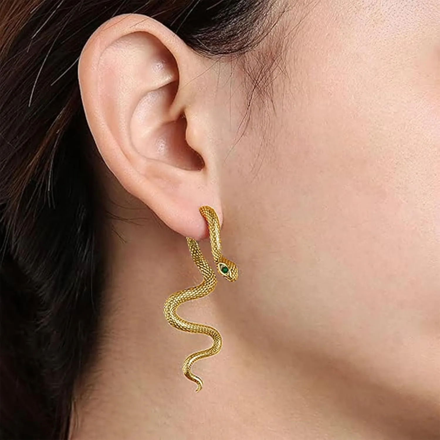 Gold Snake Stud Earrings - Perforated Snake Design in Gold, Silver & Black - Women's Statement Jewelry for Halloween & Everyday Wear