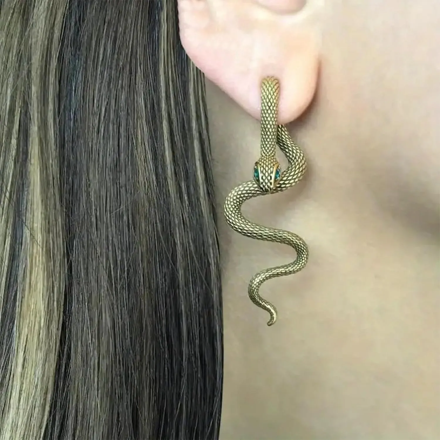 Gold Snake Stud Earrings - Perforated Snake Design in Gold, Silver & Black - Women's Statement Jewelry for Halloween & Everyday Wear