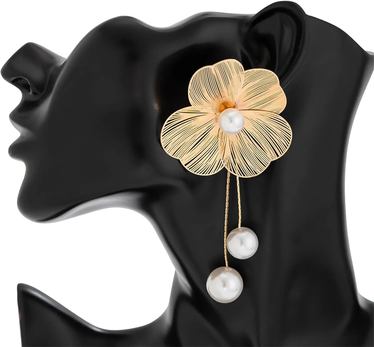 Gold Statement Flower Earrings,Chunky Punk Bunch Dangle Ginkgo Biloba Leaf Tassel Earrings Large Metal Drop Ear Bohemian Layered Petal Floral Jewelry for Women