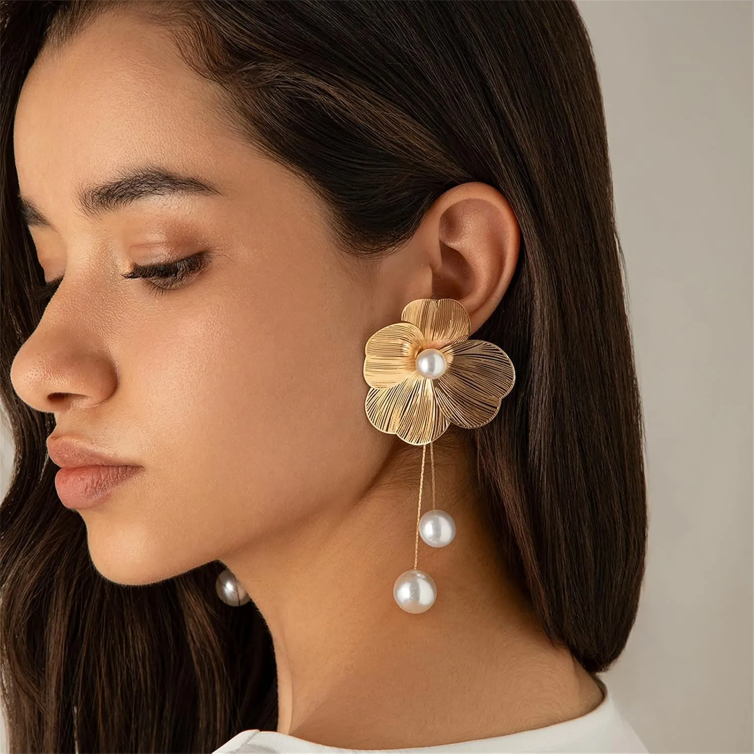 Gold Statement Flower Earrings,Chunky Punk Bunch Dangle Ginkgo Biloba Leaf Tassel Earrings Large Metal Drop Ear Bohemian Layered Petal Floral Jewelry for Women