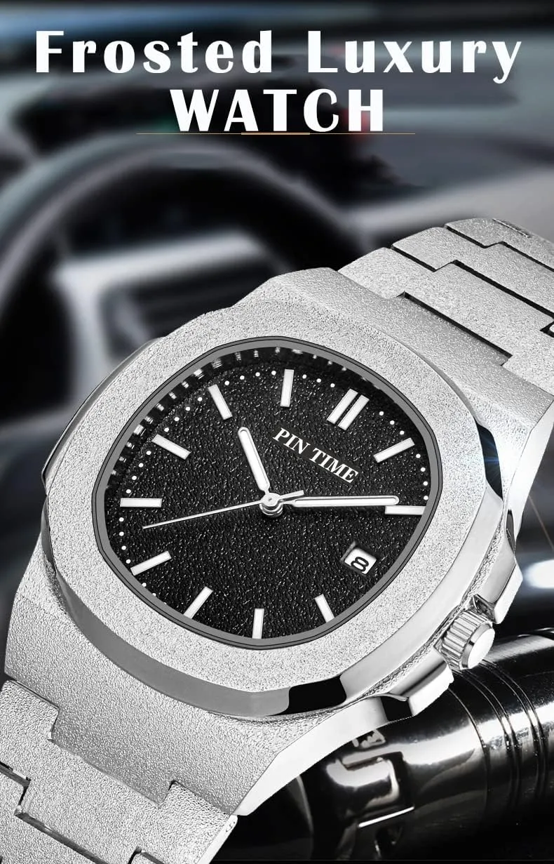 Gosasa Fashion Watch for Men Frosted Case Business Mens Watches Stainless Steel Luxury Watches Quartz Waterproof Wrist Watches Date