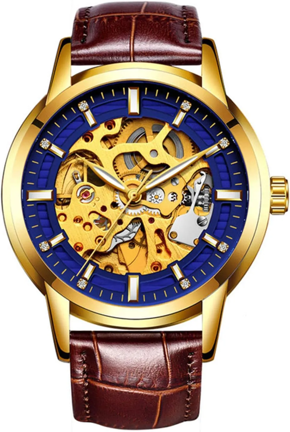 Gosasa Hollow Skeleton Automatic Mens Watch Man Classic Leather Business Men WristWatches Male Sport Watches