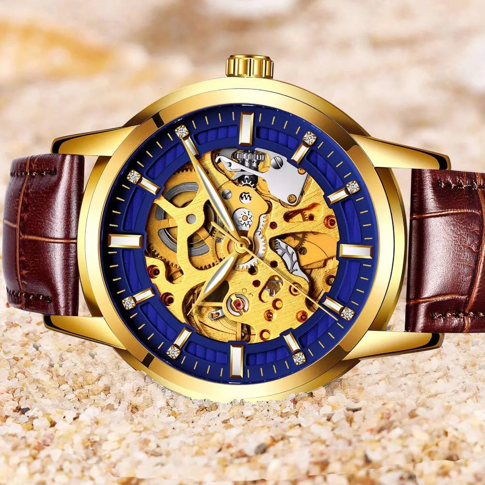 Gosasa Hollow Skeleton Automatic Mens Watch Man Classic Leather Business Men WristWatches Male Sport Watches