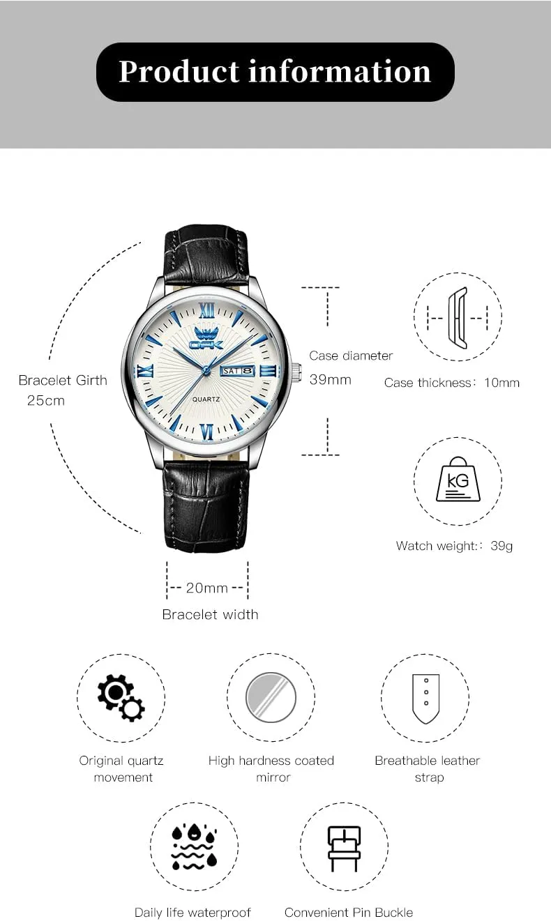 Gosasa Men's Analog Classic Quartz Watch Super Slim Black and Brown Leather Strap Watch Fashion Dress Watches