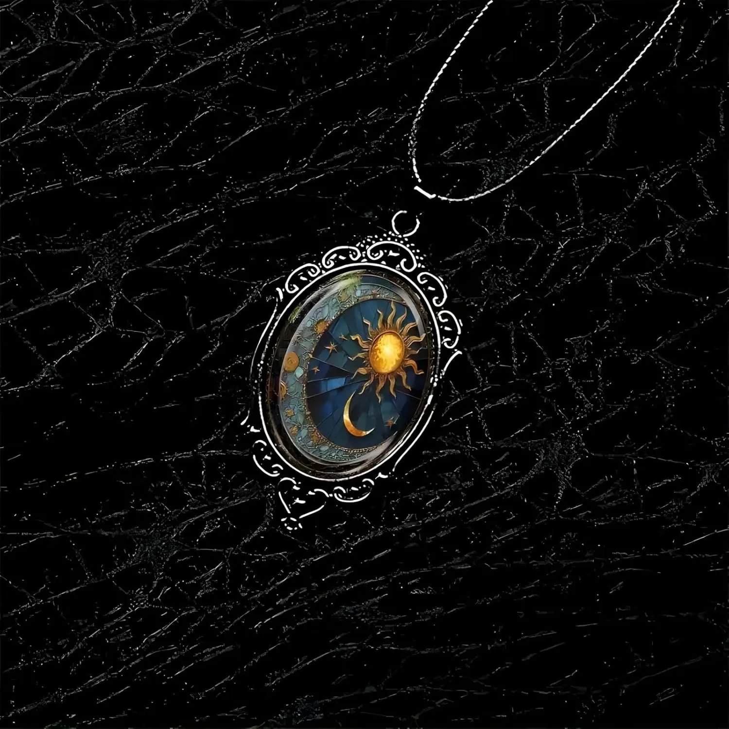 Gothic Bat Glass Pendant Necklace for Women Vintage Gothic Rope Chain Sun Moon Pumpkin Witch Bat Cameo Glass Choker Necklaces Dark Punk Style Necklace Mystic Witch Jewelry Accessories