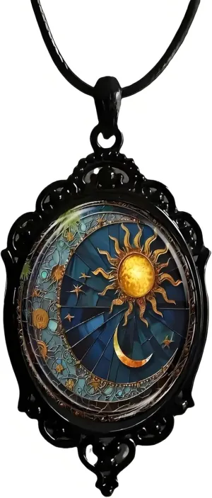 Gothic Bat Glass Pendant Necklace for Women Vintage Gothic Rope Chain Sun Moon Pumpkin Witch Bat Cameo Glass Choker Necklaces Dark Punk Style Necklace Mystic Witch Jewelry Accessories