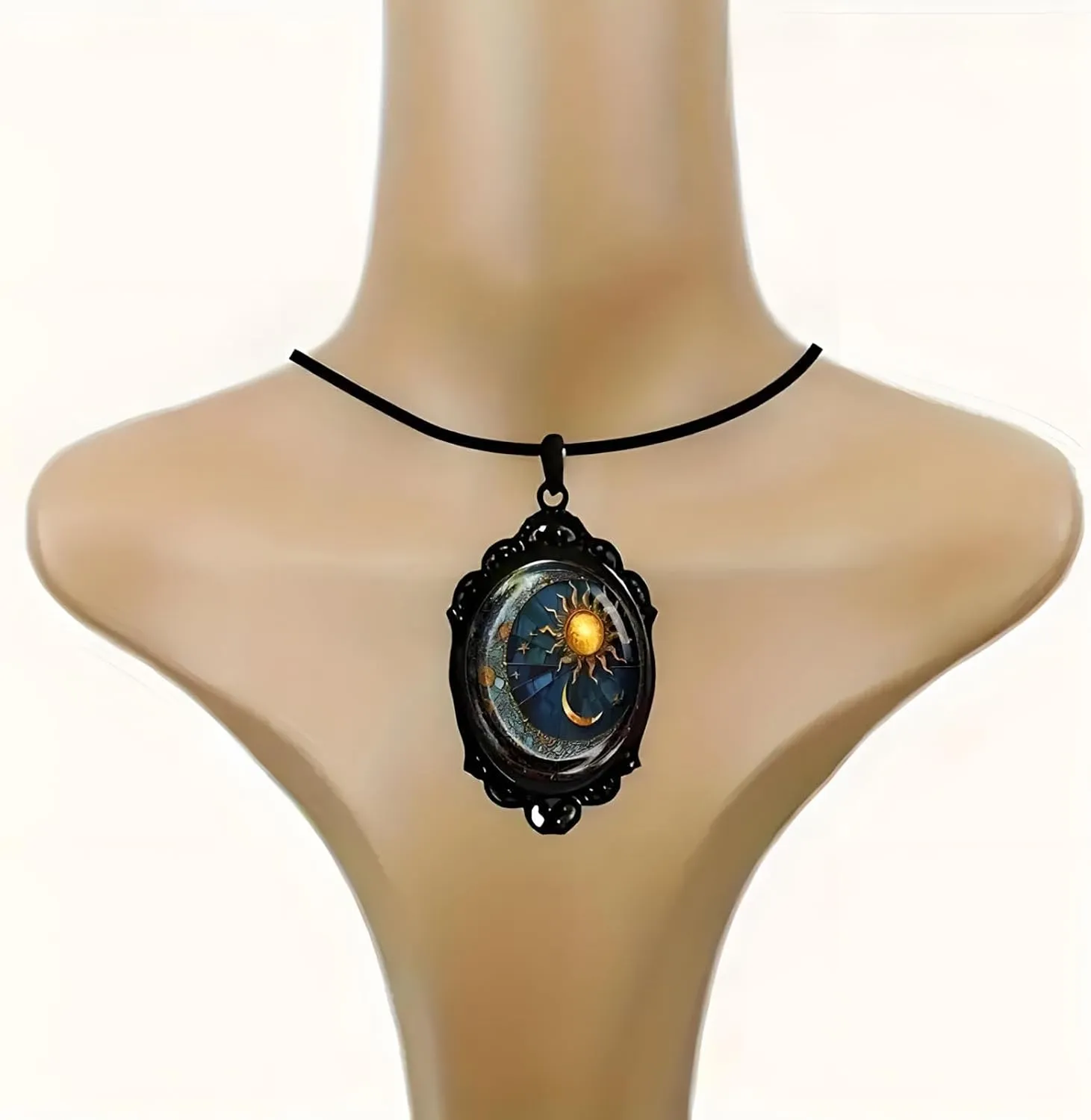 Gothic Bat Glass Pendant Necklace for Women Vintage Gothic Rope Chain Sun Moon Pumpkin Witch Bat Cameo Glass Choker Necklaces Dark Punk Style Necklace Mystic Witch Jewelry Accessories