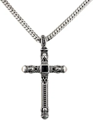 Gothic Cross Necklace for Men, Handcrafted Skull Motifs Pendant in Stainless Steel, Durable 20-Inch Chain, Retro Punk Rock Jewelry for Rockers & Bikers