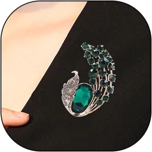 Green Crystal Peacock Leaf Brooch Pins for Women,Vintage Glitter Layered Gem Brooches Pins,Dainty Valentine's Day Anniversary Jewelry Gifts