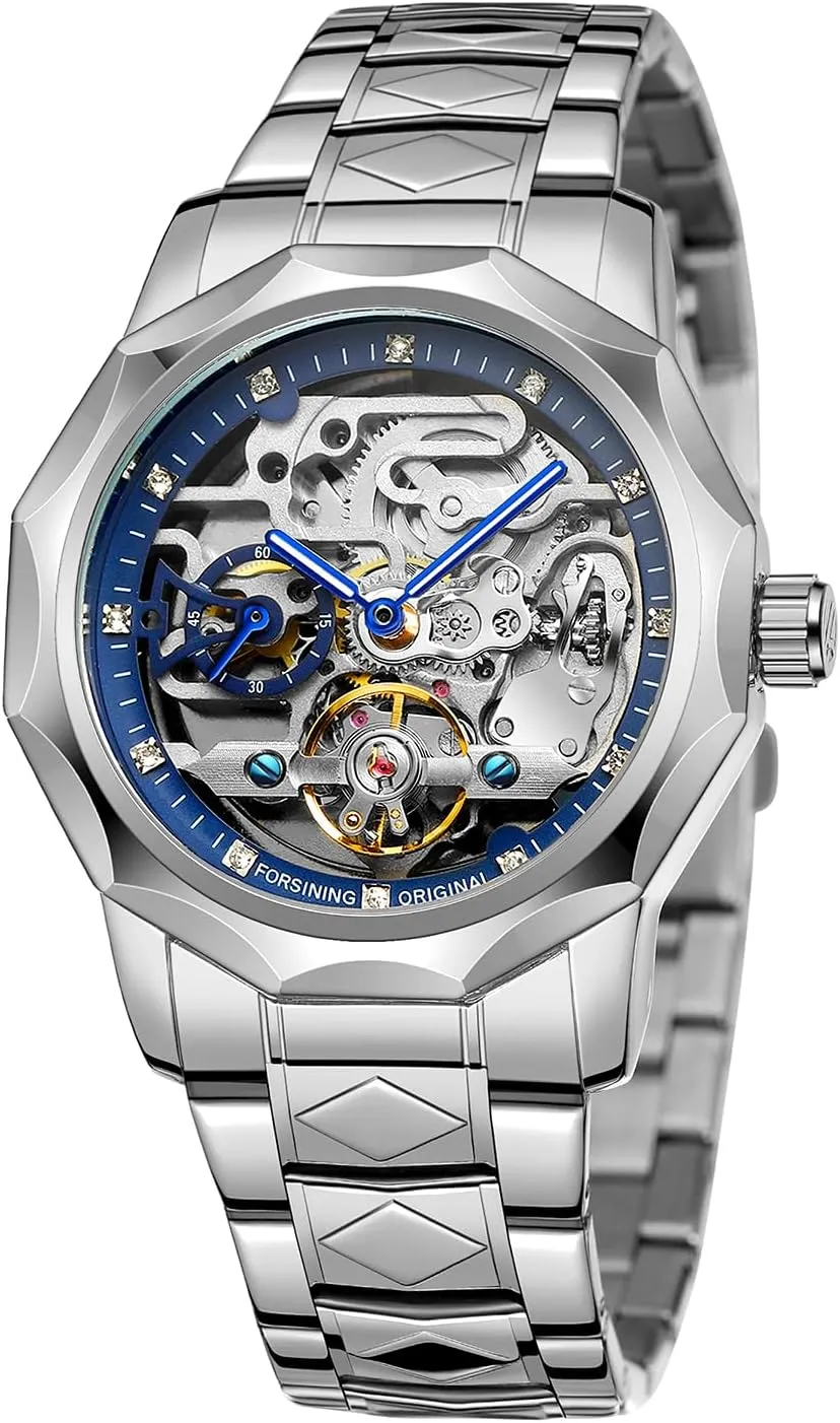 Gute Men's Watch Mechanical Skeleton Watch, Watch for Men Engraved Automatic Self-Wind Mechanical Big Dial Hollow Wrist Watches, Mechanical